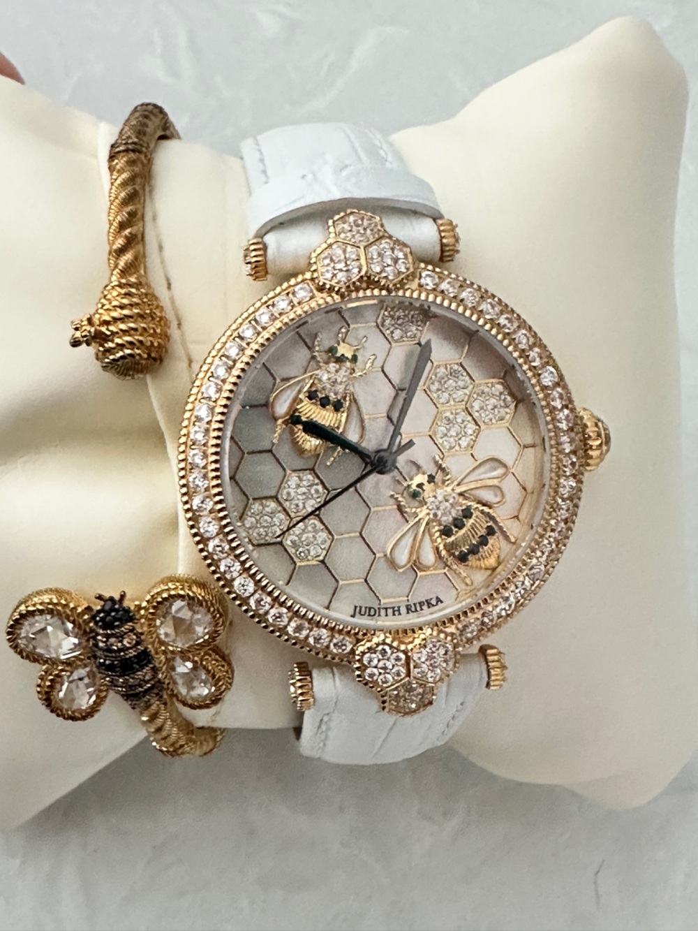 Rare! Judith Ripka Crystal Bumble Bee Watch & 925 Matching Bracelet